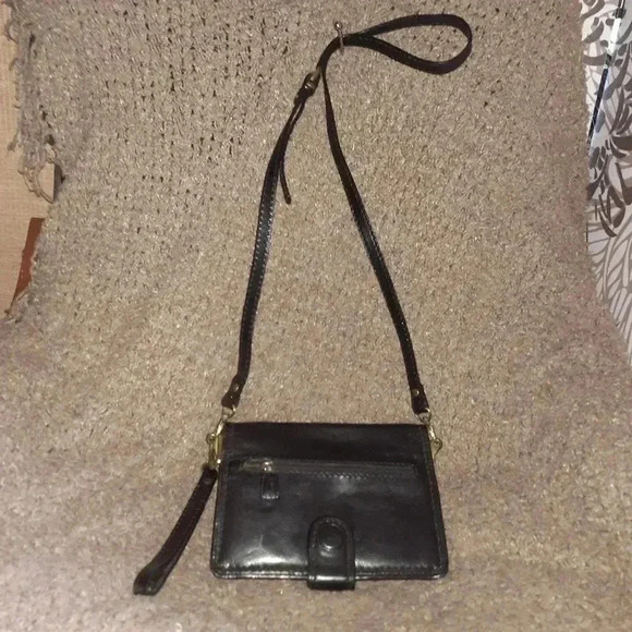 MANCINI-Fine Leather Goods-Unisex Black Crossbody Clutch Organizer-Excellent - Picture 1 of 9